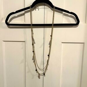 WHBM Tan & Olive Beaded Layered Tassel Necklace